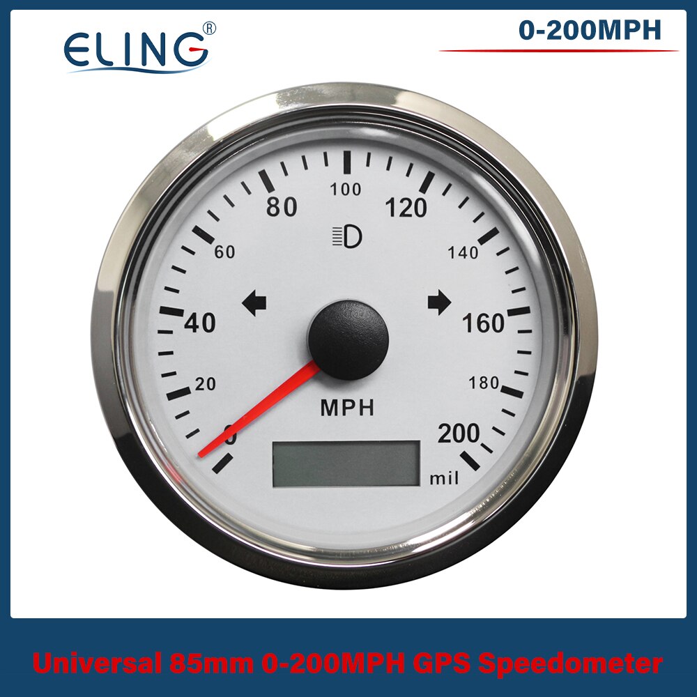 ELING Universal 85mm GPS Speedometer 0-125/160/200 km/h(MPH) Over Speed Alarm Left Right High Beam with Red Yellow Backlight: 200MWS