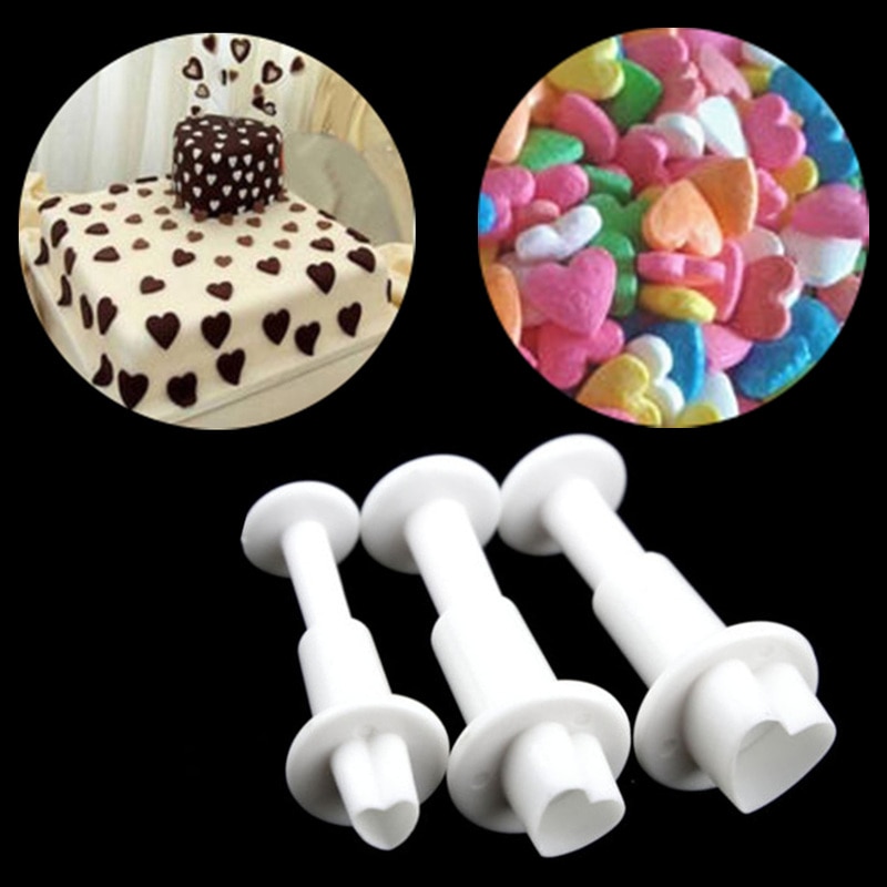 3 stuks Hart Plastic Plunger Cutters Fondant Zoetwaren Mould Cupcake Taart Decoreren Gereedschappen Voor Verjaardag