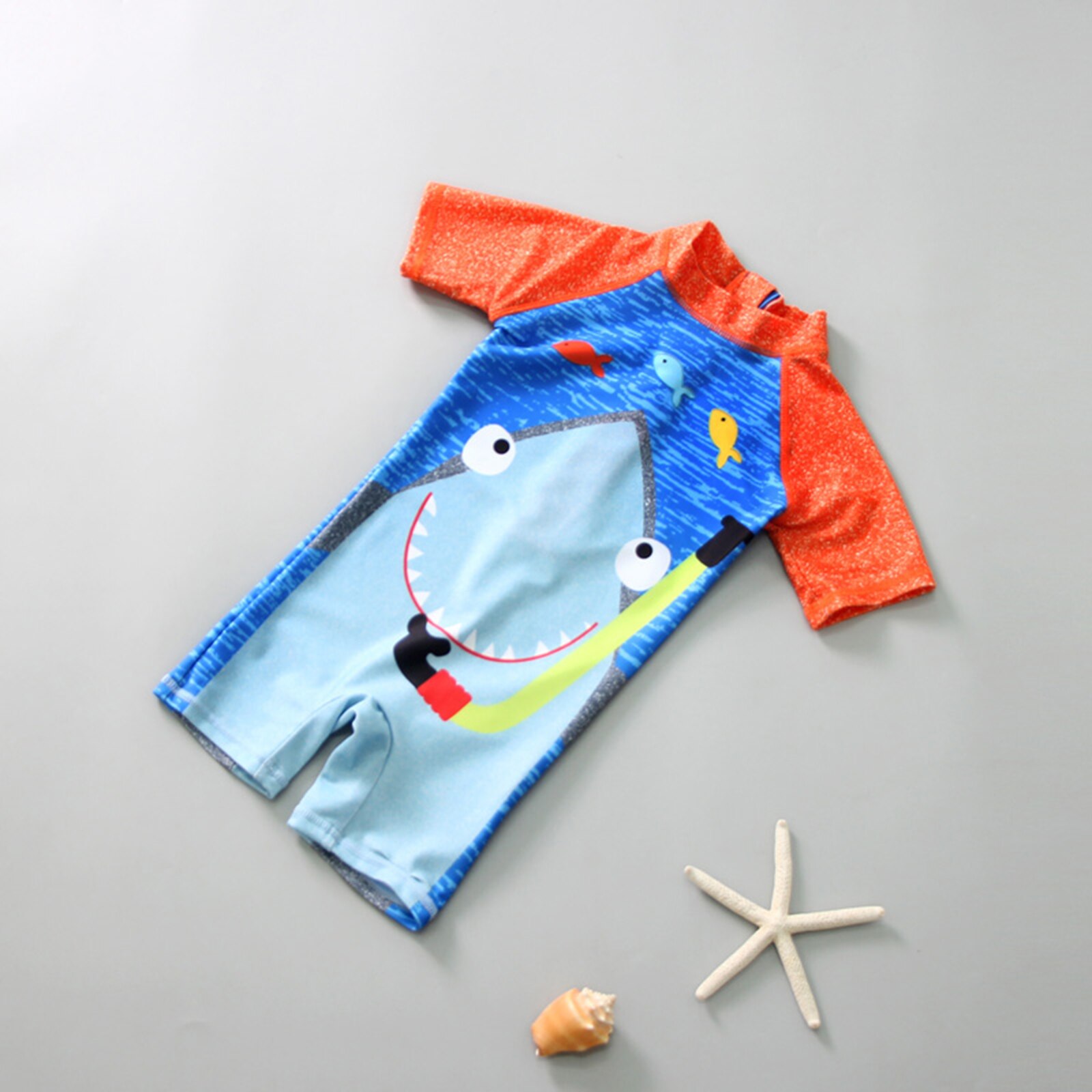 Décontracté garçon Dessin Animé Requin Imprimé Maillot de bain Une pièce Unique Dos À Capuche Protection UV Maillot de bain Maillots De Bain