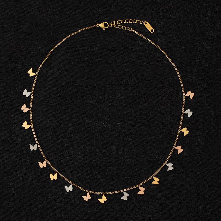 316L Stainless Steel Butterfly Charm Choker Necklace - Geometric Pendant - Trendy Jewelry for Women