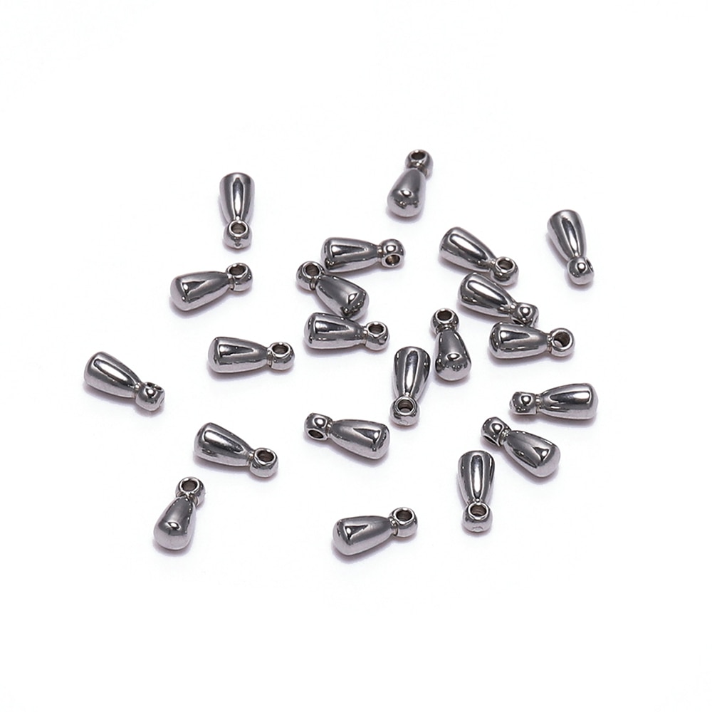 20 unids/lote de cuentas de acero inoxidable de 2,6x6,2mm, accesorio extensor de cadena colgante, cuentas de extremo de gota de agua para accesorios de fabricación de joyas DIY