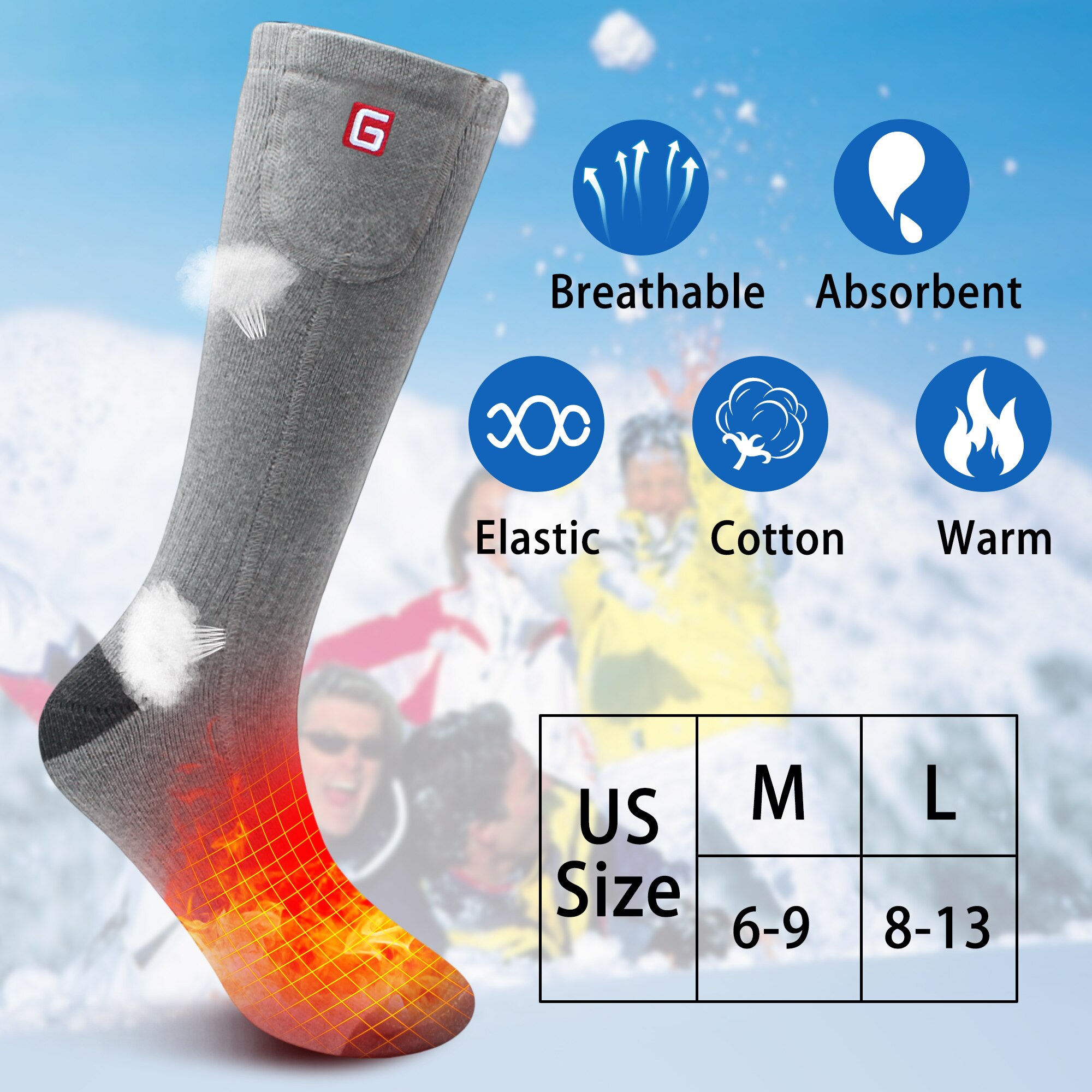 3.7V chaussette chauffante trois Modes élastique confortable électrique chaussettes ensemble hiver cyclisme Sport chaleur chaussettes chaudes