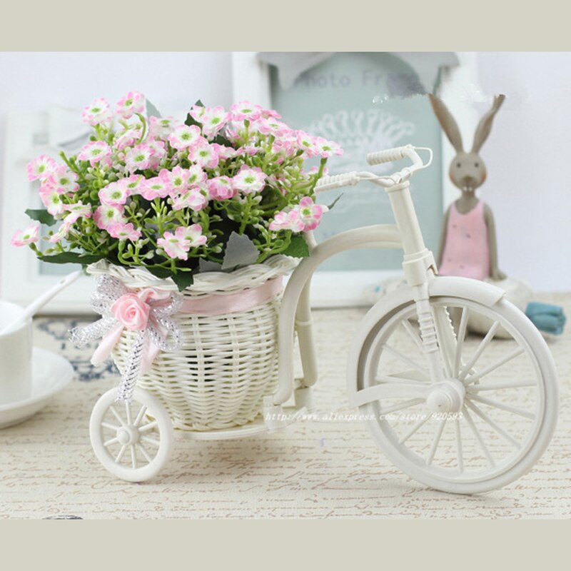 Rotting cykel vas med siden blommor färgglada mini ros blomma bukett tusensköna konstgjorda blommor för hem bröllop dekoration: B03