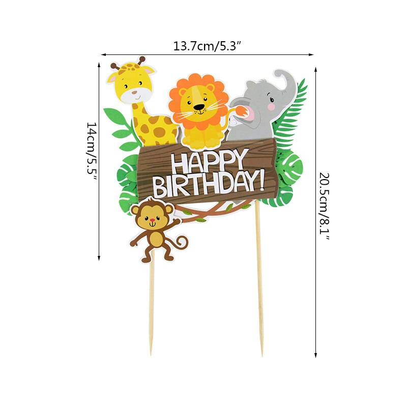 Wilde Jungle Party Cake Topper Cartoon Dier Cake Vlag Jungle Safari Verjaardag Cake Decor Baby Shower Kinderen Bos Partij Decor