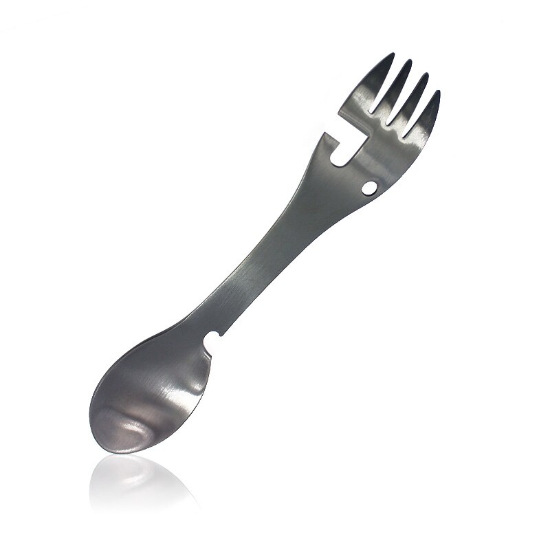 Camping Fork Spoon Multi-function Stainless Steel Cutlery 2 in 1 Spoon Fork Outdoor Cooking Camping Equipment Hiking Cooking: Titanium Black