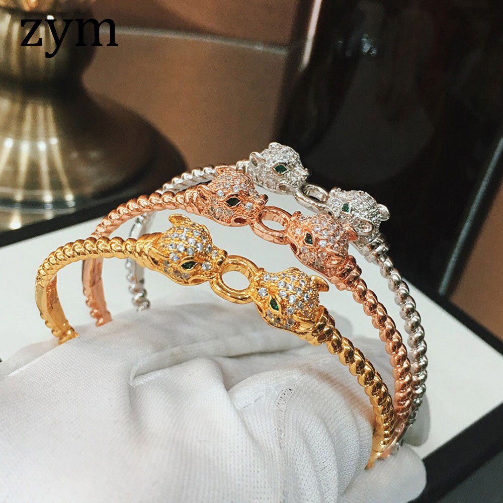 FXM Women's Bracelet - Cubic Zirconia Cheetah - Gold, Rose Gold, Silver Plated - Trendy Animal Design