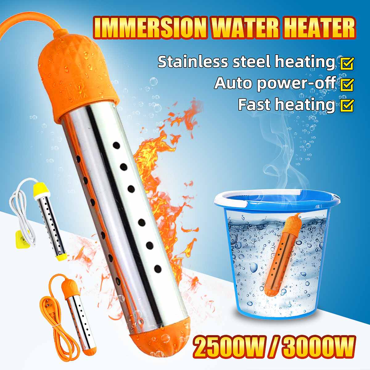 Invasive Electric Water Heater Water Heater Heating Element Outdoor Camping 2500/3000W 220V Can Use Bathtub Swimming Pool