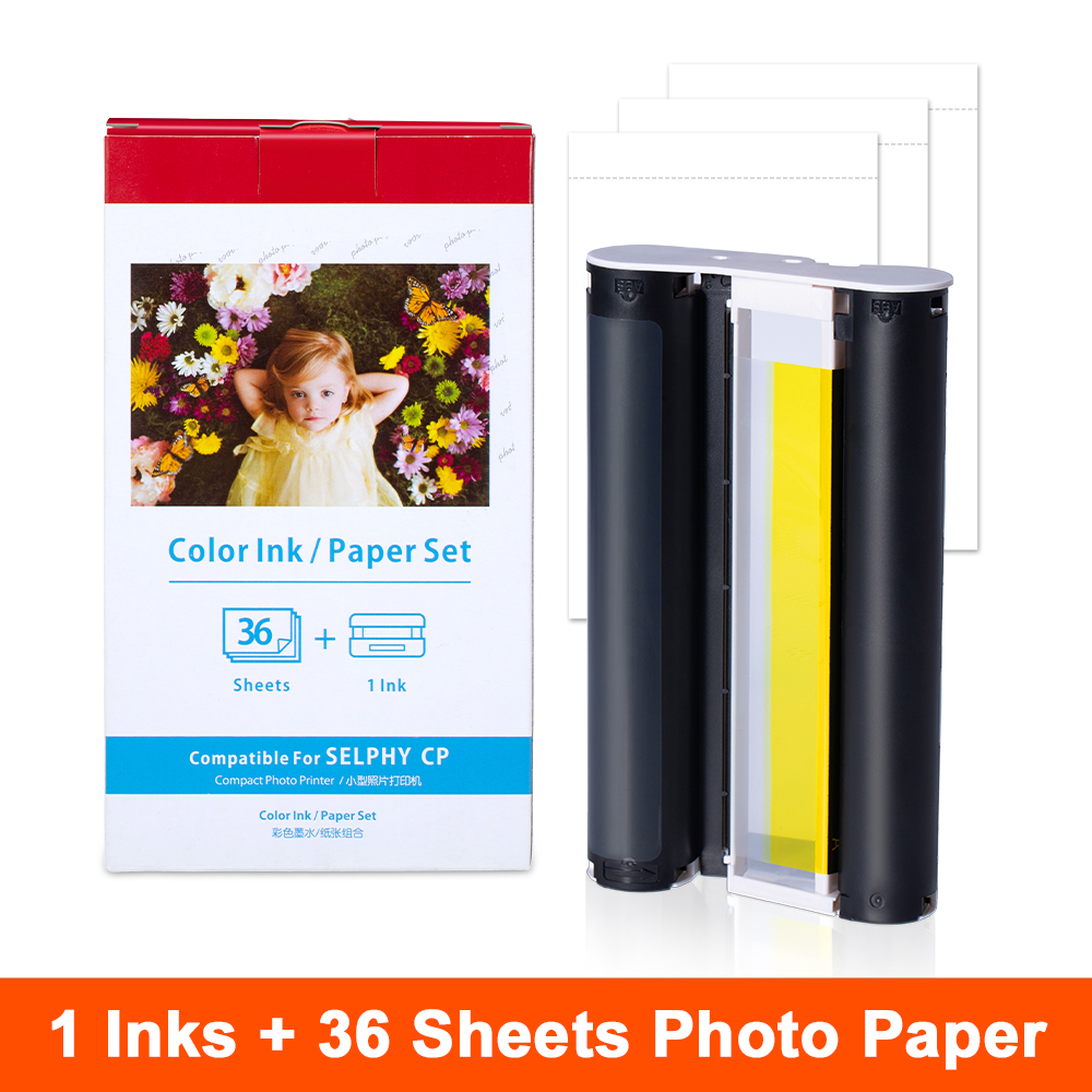 6Inch KP108IN 108 Fotopapier 3 Kleur Inkt Compatibel Voor Canon Selphy Photo Printer CP1200 CP1300 910 900 Draadloze foto Printer: 1 Ink 36 Papers