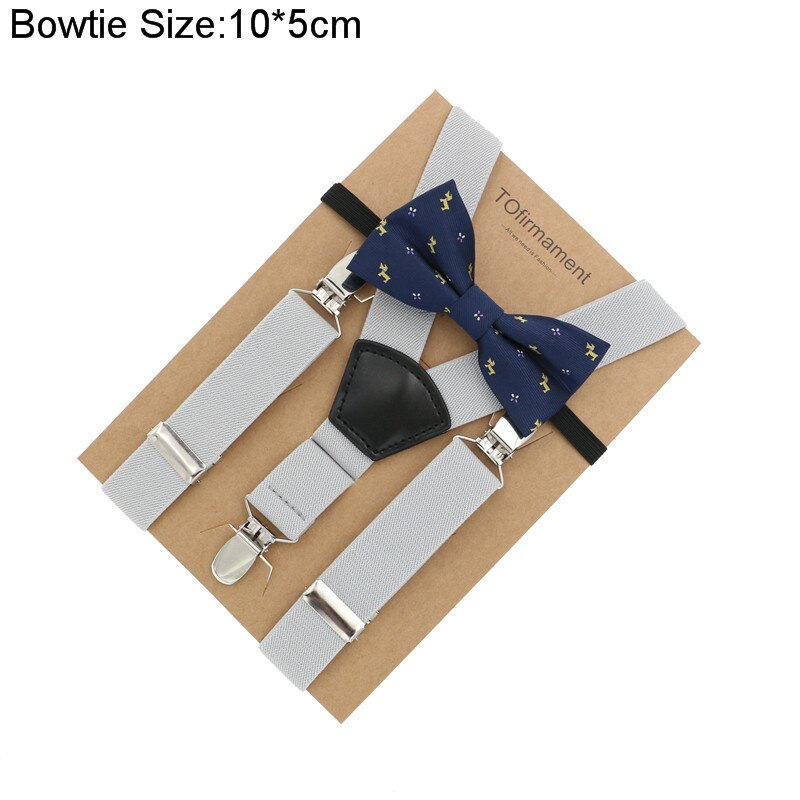 Fan shape leather solid kids event party suspender bow tie set adjustable 2.5cm width kraft paper packed baby: 11