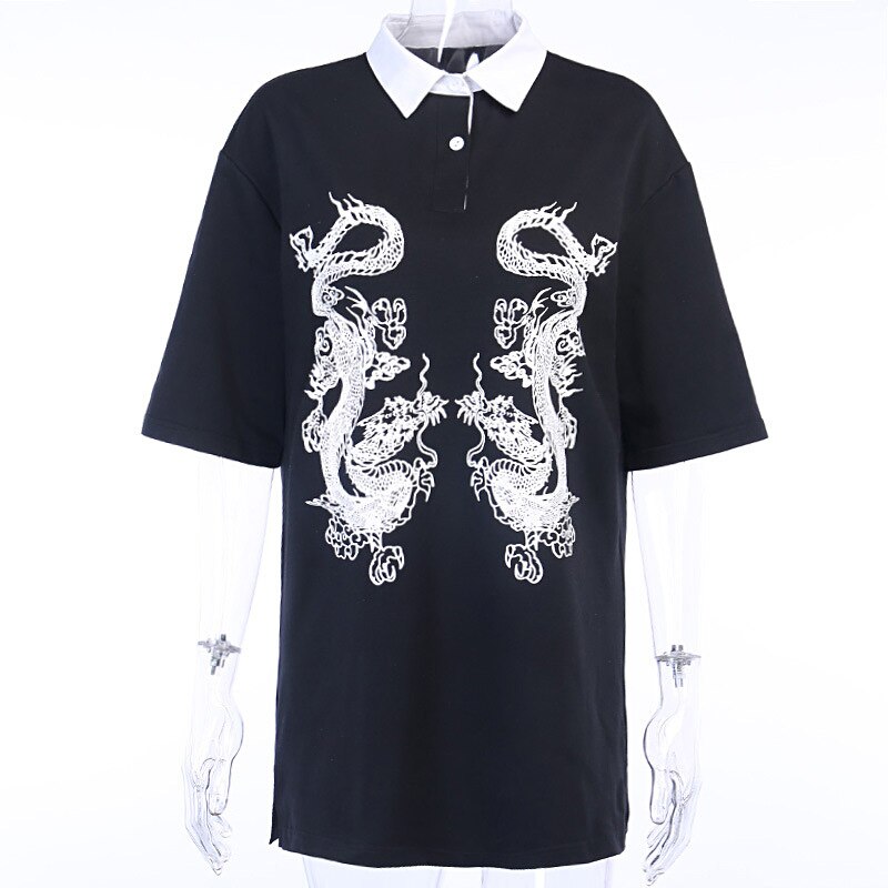 Goth Dragon foncé imprimé Vintage gothique femme t-rétrécissement printemps Egirl Grunge Punk Emo Y2K esthétique Harajuku t-shirt femmes Chic: M