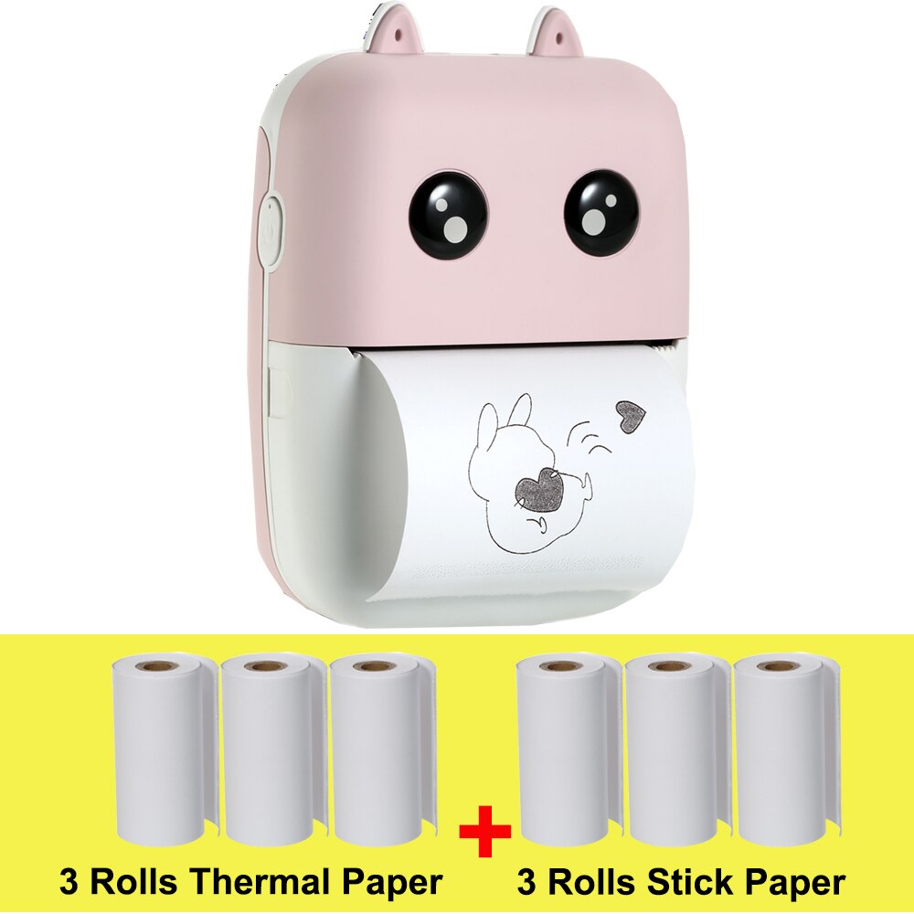 Aibecy-Mini imprimante thermique de poche, 58mm, imprimante BT sans fil, 200dpi, avec 1 rouleau de papier thermique, pour impression d'étiquettes photos et mémos: P-6 Rolls