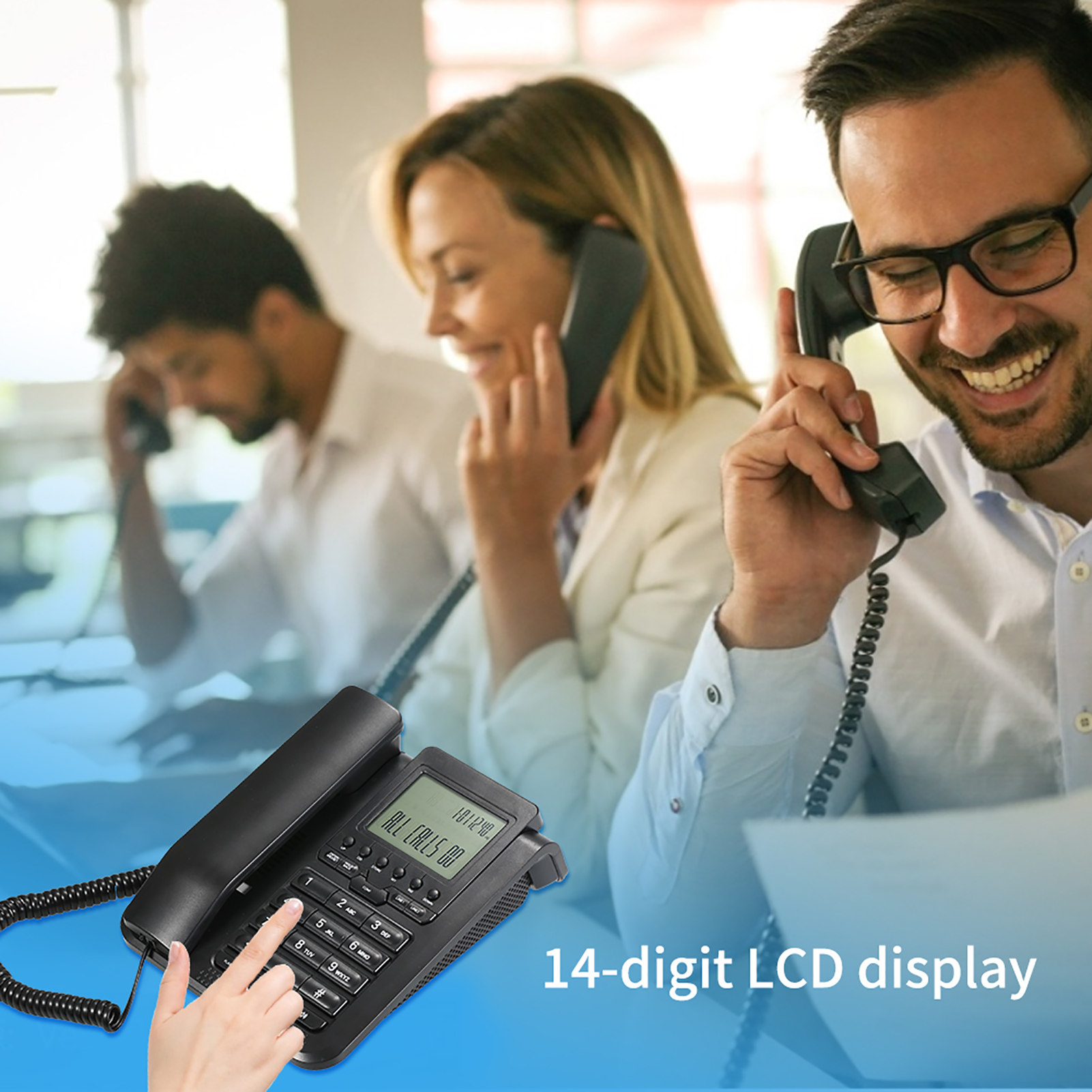 2-Line Digital Corded Telephone w/LCD Display Support 3-Way Conference Call/Redial/Auto-redial/Set Key/Memory Key/Speakerphone