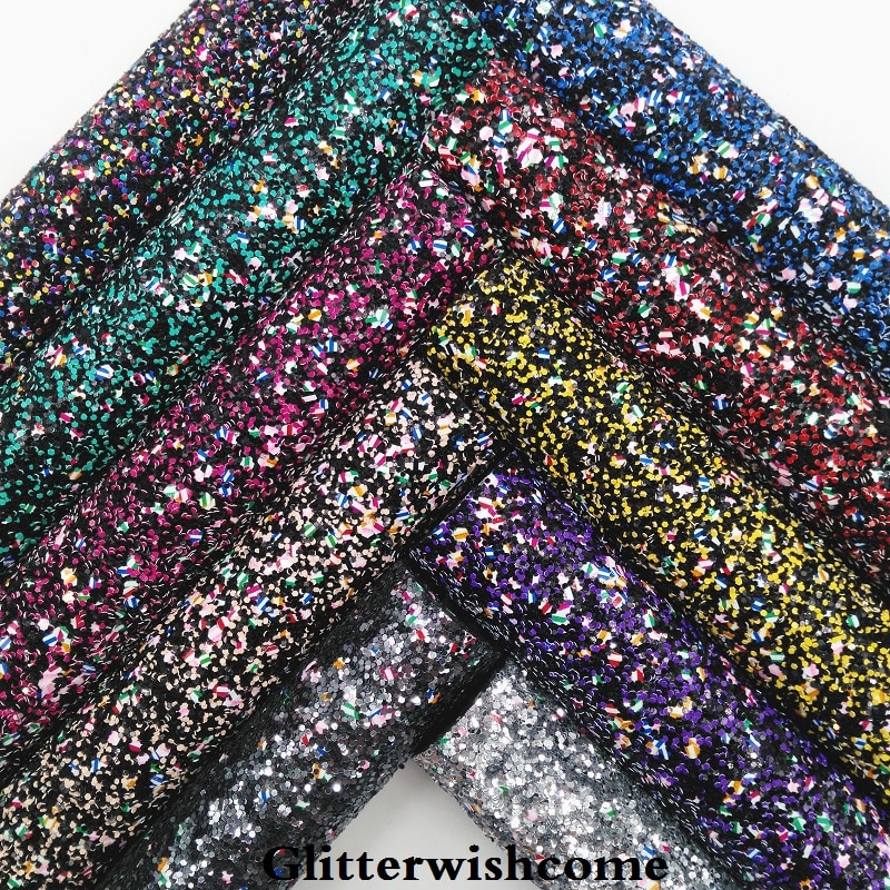 Glitterwishcome 21X29CM A4 Size Synthetisch Leer, Chunky Glitter Leer, faux PU Leer stof Vinyl voor Bows, GM037A