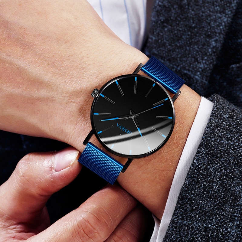 Heren ultradunne horloges minimalistische eenvoudige heren zakelijke roestvrijstalen mesh band quartz horloge relogio masculino