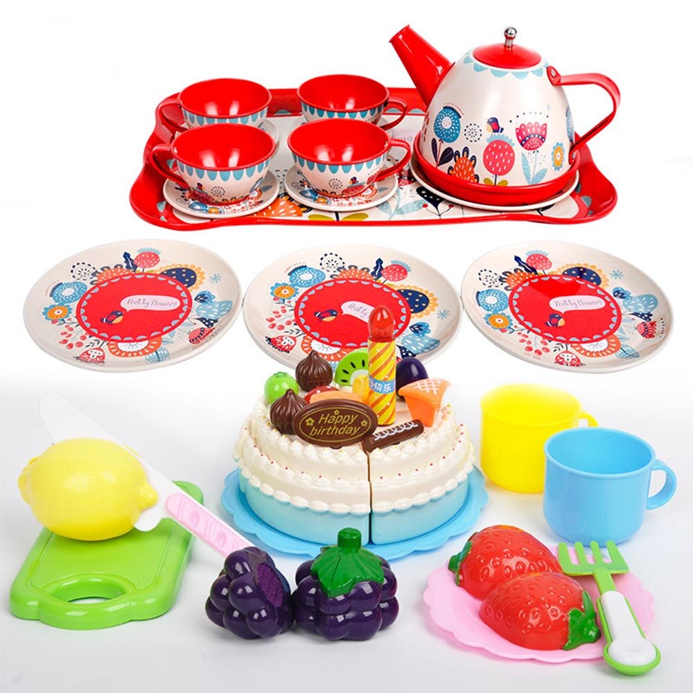 Metal Simulated Teapot Teacup British Style Afternoon Tea Tinplate Toys Pretend Play Toys For Kid Toys