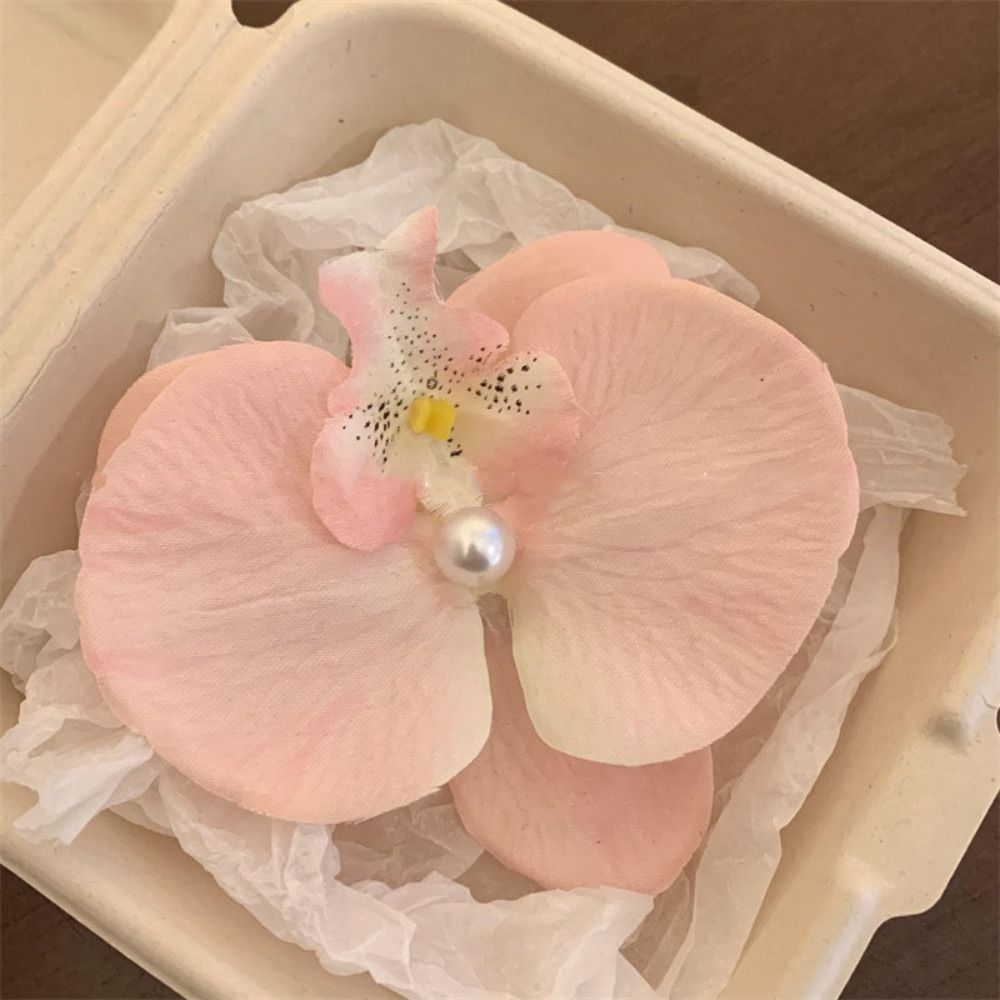 Orchid Butterfly Bow Flower Hair Clips Silk Flower Hairpin Phalaenopsis Pearl Duckbill Clip Hair Accessories for Vacation Photos: Yellow