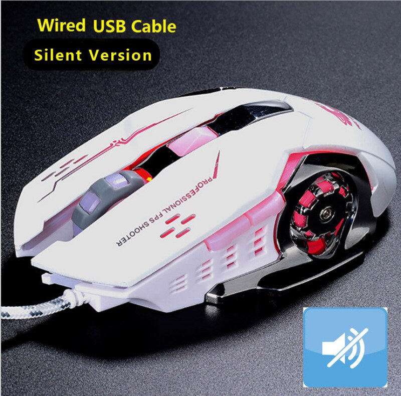 Silent Wired Gaming Mouse 6 Programmable Buttons Ergonomic Mice Colorful LED Light Mouse for PC Computer Laptop Game Office