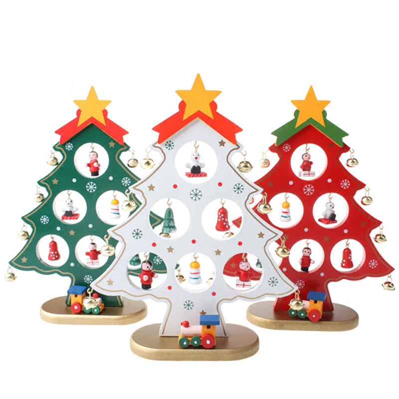Mini Houten Vrolijke Kerstboom Tafel Decor Kerstboom Ornamenten Kerst Decoratie Gelukkig Nieuwjaar Home Decor