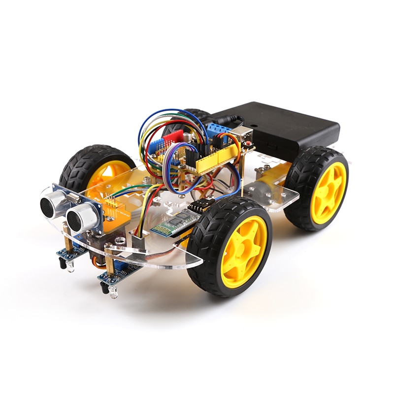 4WD Robot Auto Kit Voor Arduino Uno R3 Smart Project Stem Speelgoed Voor Kids Diy Ultrasone Obstakel Vermijden Track Afstandsbediening controle