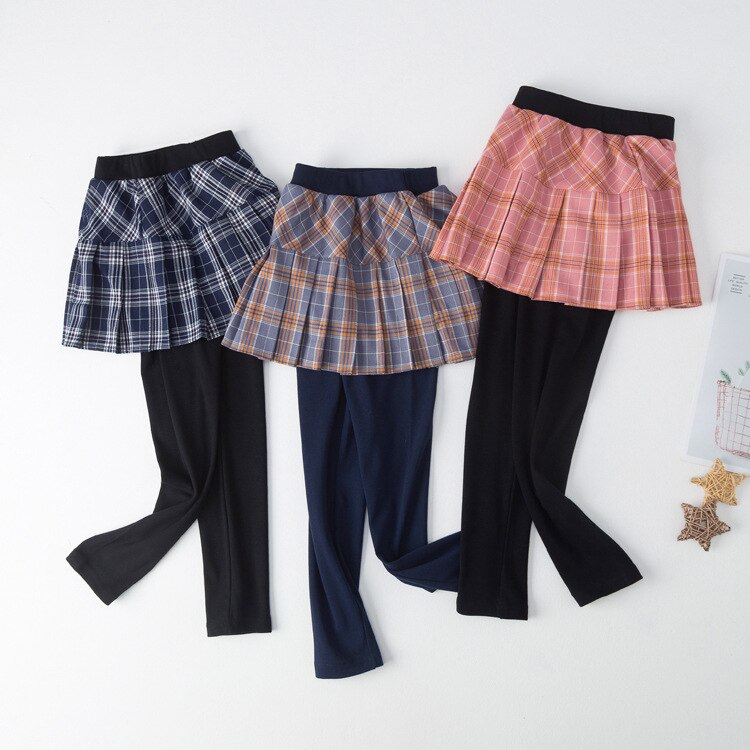 Faldas con falda para niña, mallas con falda fina de retales, Leggings de princesa a cuadros, pantalones de baile