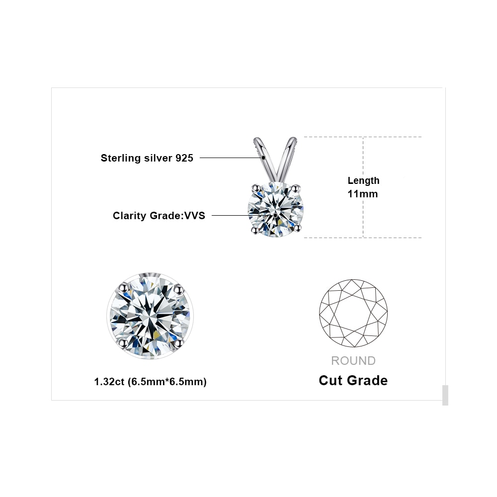 Rond 1ct CZ Solitaire pendentif collier 925 en argent Sterling ras du cou déclaration collier femmes argent 925 bijoux sans chaî