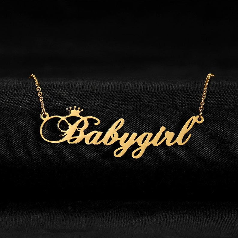 Roestvrij Staal Mode-sieraden Crown Baby Meisje Ketting Goud Babygirl Brief Ketting Naam Hangers Lovelygift