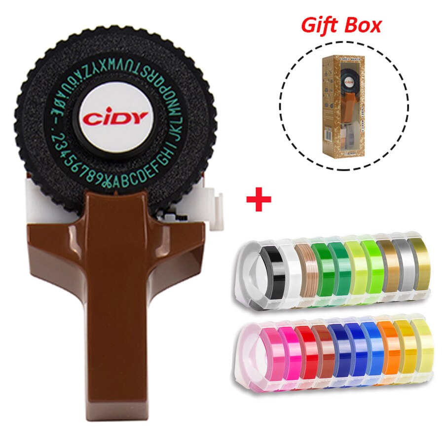 Motex E101-Máquina Manual para hacer etiquetas CIDY, máquina de grabado C101, 20 cintas (9mm x 3mtrs): Brown