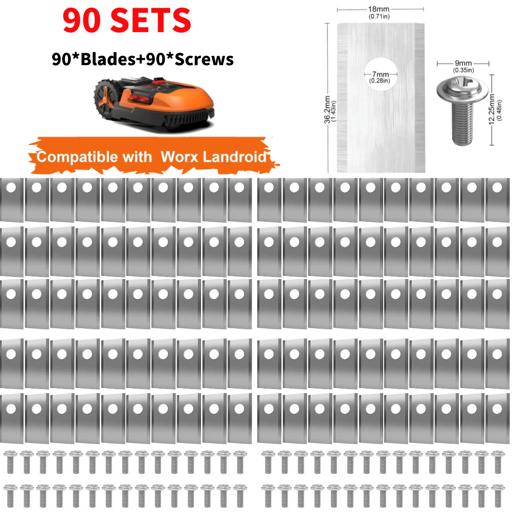 90set Lawn Mower Cutting Blade Set Stainless Steel Mower Cutter Blade Single Hole Lawn Mower Blade for Worx Landroid Lawn Mowers: grey