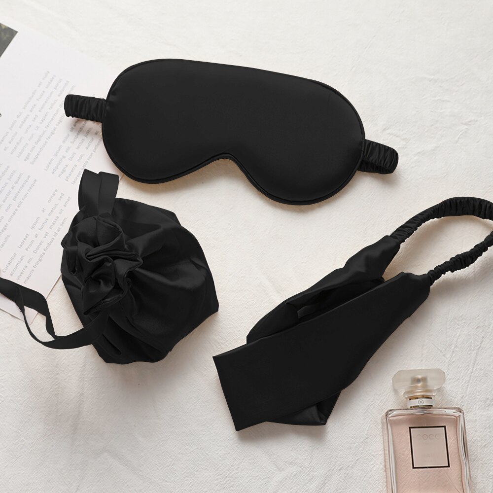 Máscara antifaz para dormir de seda para hombre y mujer, banda de algodón transpirable, suave, para aliviar los ojos: Black