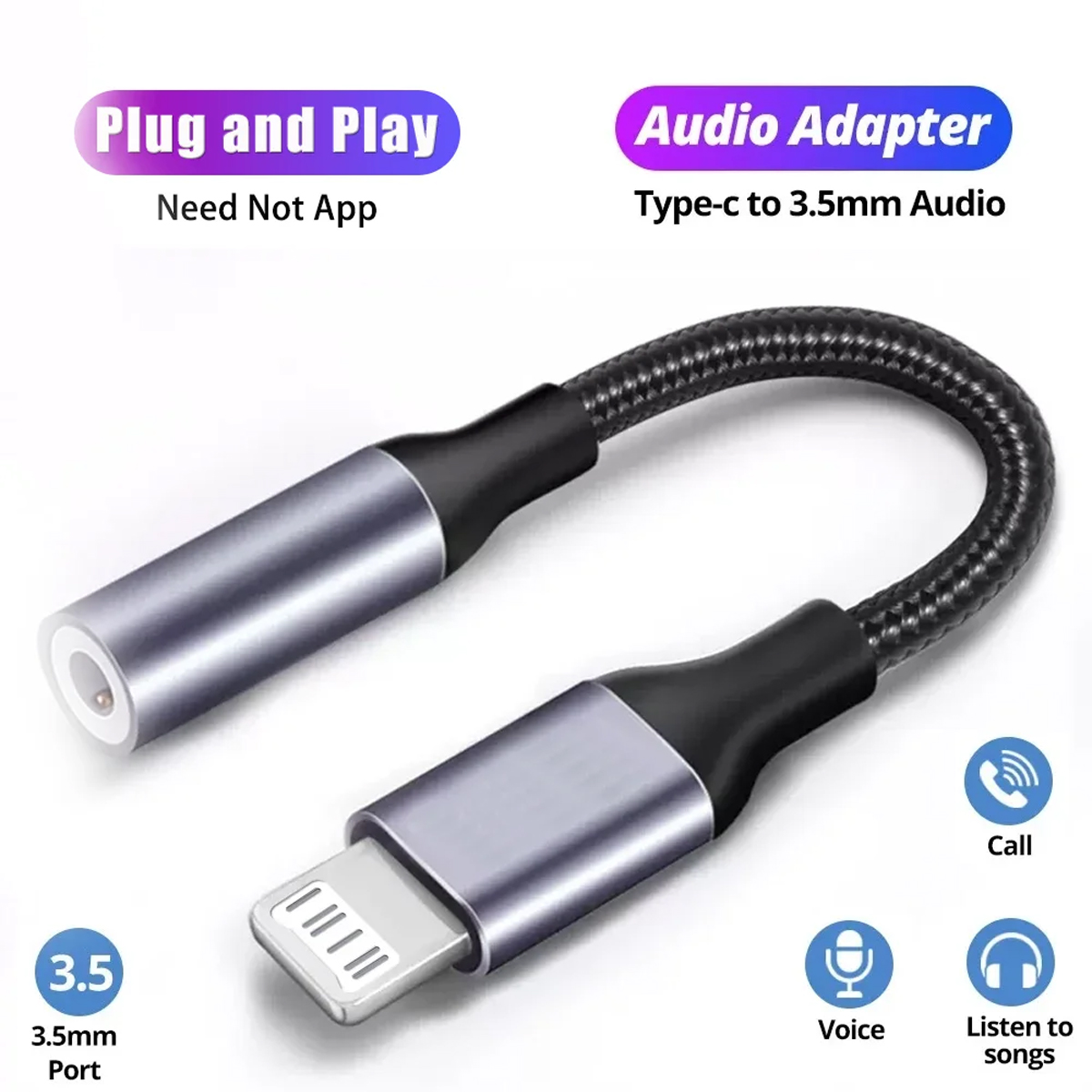 Audio Adapter Jack AUX Cable Llightning to 3.5mm For iPhone 12 13 14 11 Pro XS Max XR 7 8 Headphone Connector Audio accessories: WHITE