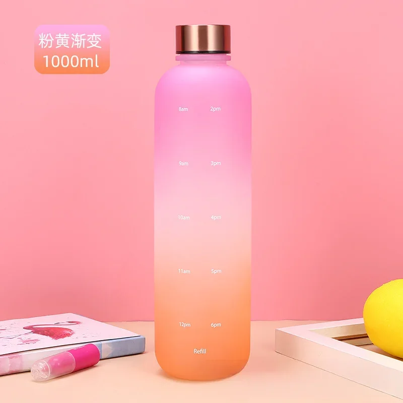 1L Waterfles met Tijdstempel BPA Gratis Herbruikbare Fitness Sport Outdoor Reizen Lekvrij Water Cup Frosted Ketel: Paars