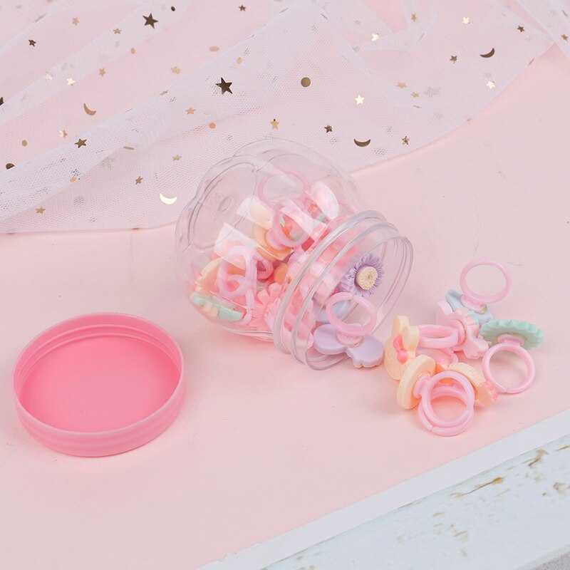 20pcs Random style Cartoon Flower Assorted Resin Plastic Pink Baby Kids Girl Children's Rings Children's cartoon frosted ring