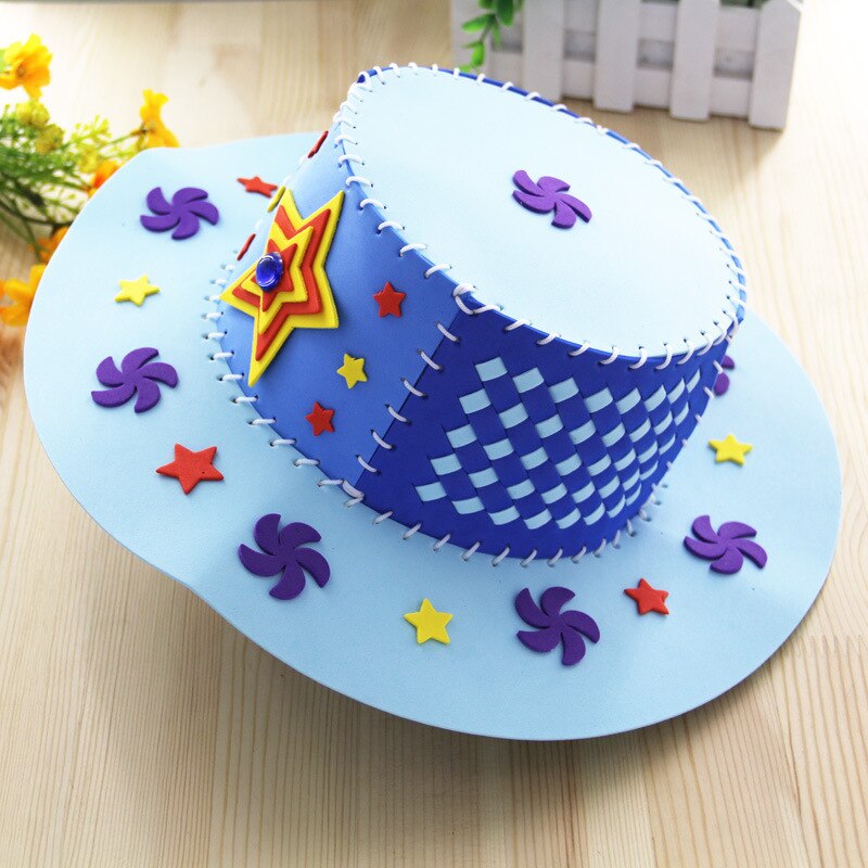 DIY EVA Foam Paper Weaving Hat Flower Star Pattern Kindergarten Art Kids Craft Toys For Children Party Decoration: Blue