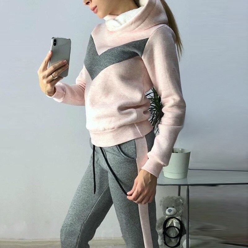 V style Suit Set Women Tracksuit Two-piece Style Outfit Sweatshirt Sport Wear: qianfen / M