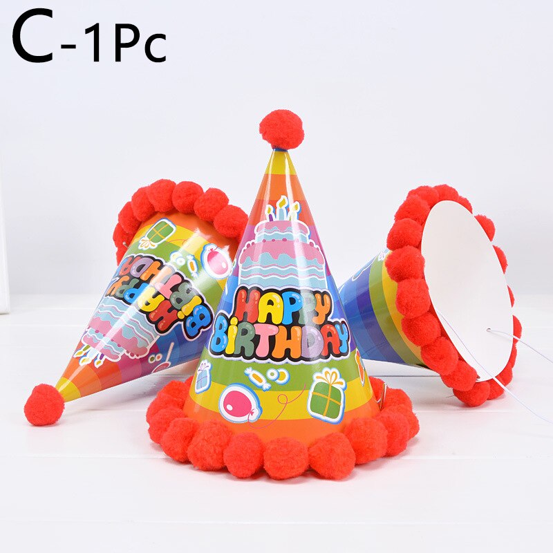 Birthday Caps Baby Kid Rainbow Birthday Party Hat Child Crown Decoration Pompon Paper Cap Cartoon Pattern Festival Birthday Hat: C
