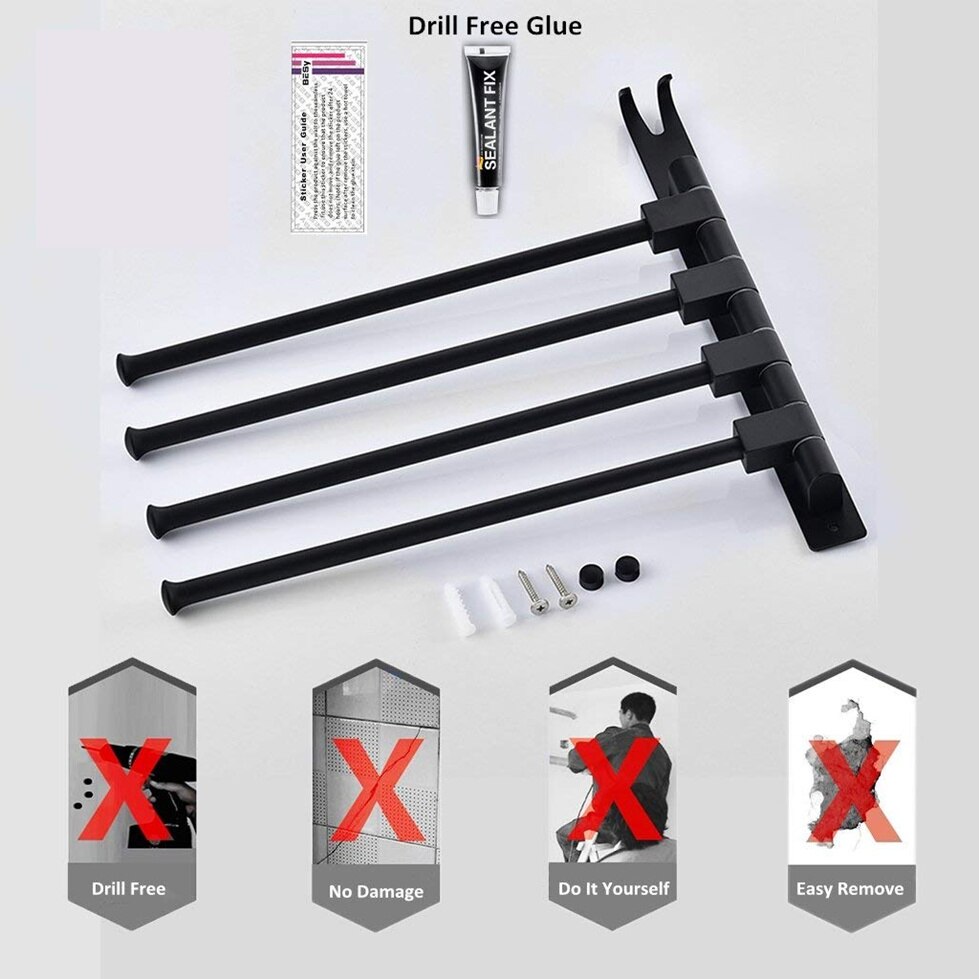 Aluminum Swing Out Towel Bar 2 3 4-Bar Self Adhesive Folding Arm Swivel Hanger Bathroom Storage Organizer Space Saving