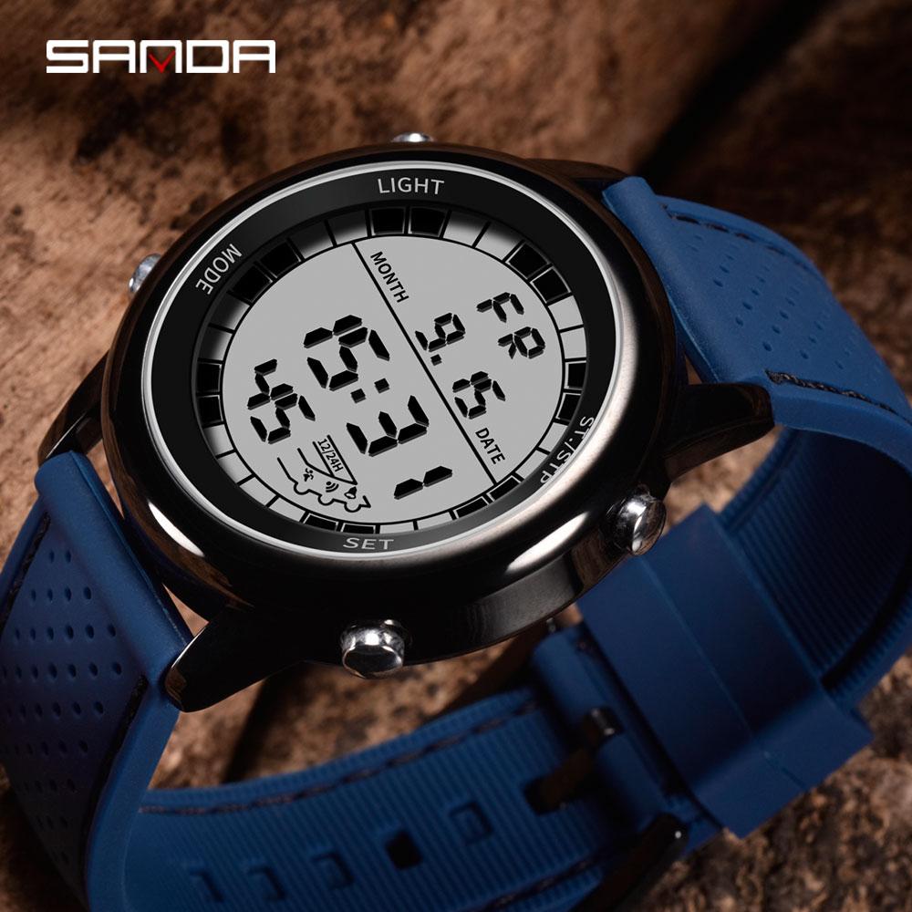 SANDA Sport Watch Men Digital Watch Alarm Chronograph Countdown LED Watches 50m Waterproof Wristwatch Clock Relogio digital: Blue