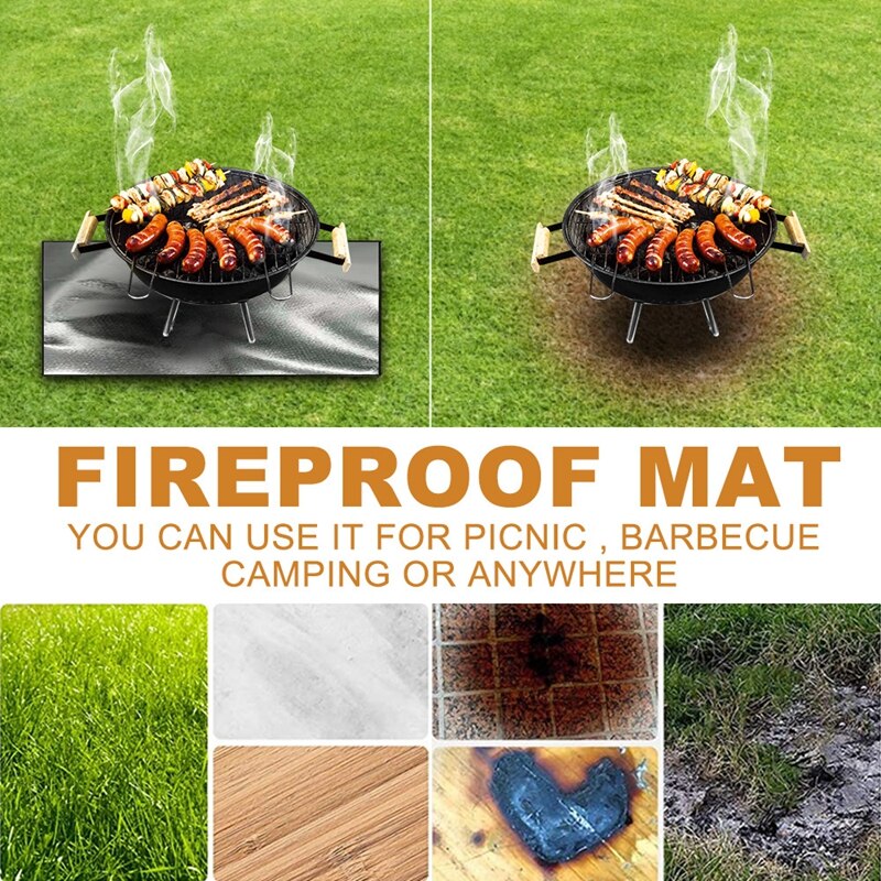 Silver Fireproof Mat Outdoor Lawn Patio BBQ Picnic Fire Mat Fireplace Brazier Protection Pad