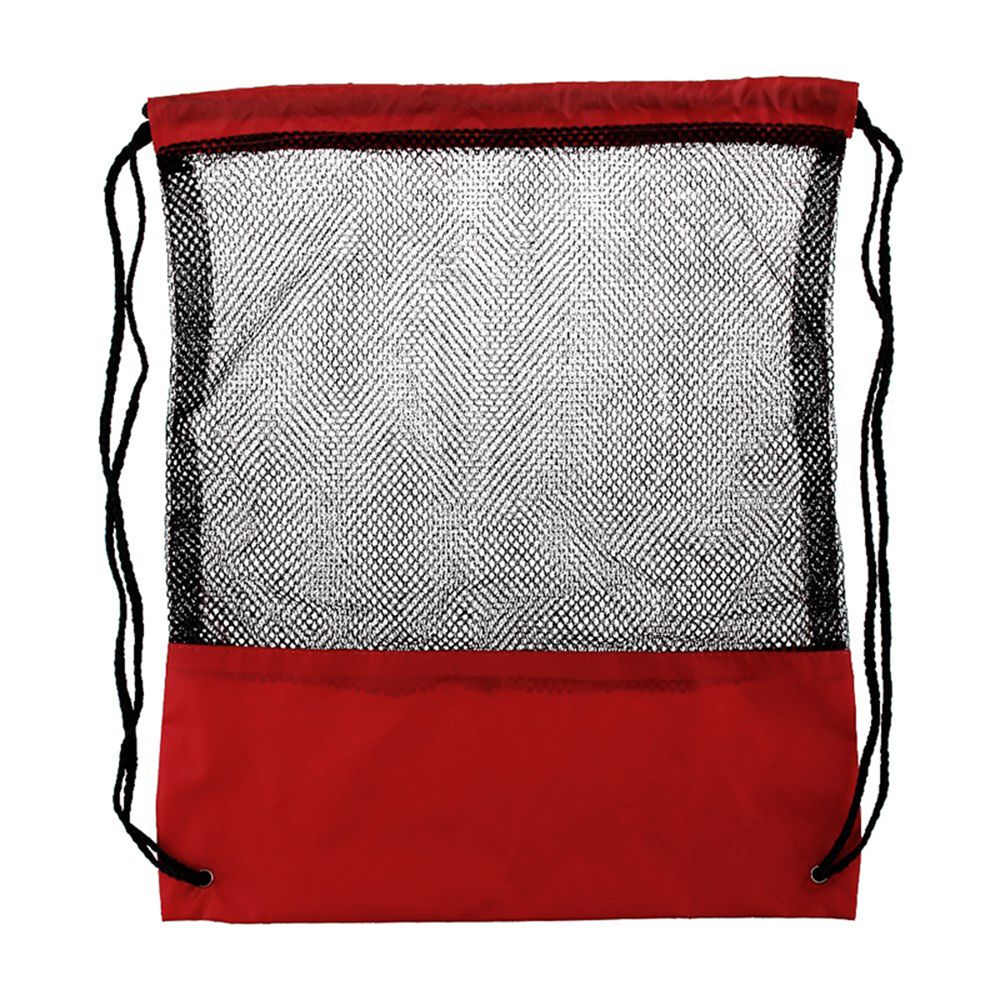 Mesh Drawstring Backpack Tote Sport Pack Clothes Shoe Travel Bag Beach Backpack Bag Toys ShoesClothes Organizer: red