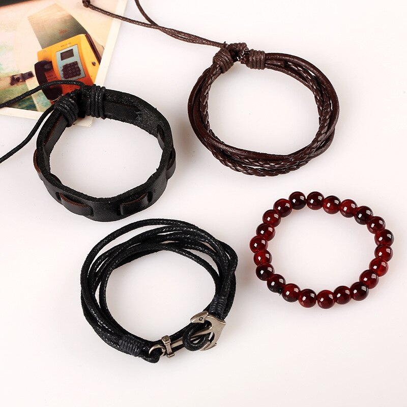 Bricolage Europe et amérique simple rétro tressé ancre en cuir sangles en cuir bracelet multi-couche ensemble bracelet nautique
