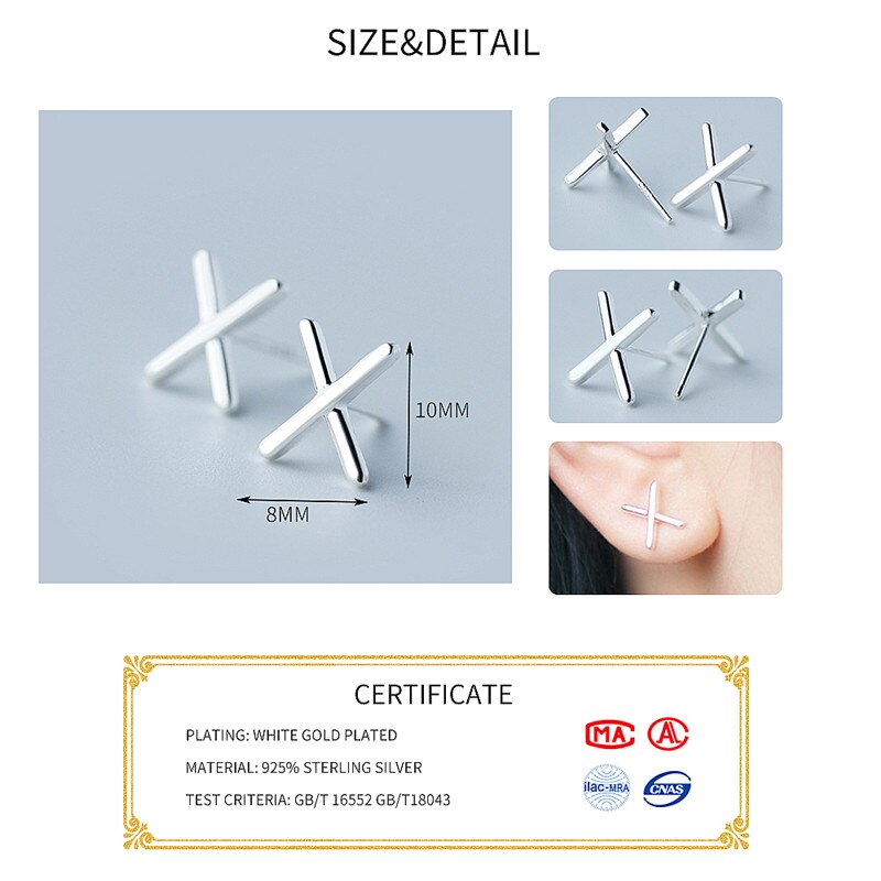 Inzatt Real 925 Sterling Zilver Minimalistische Letter X Liefhebbers Stijl Stud Oorbellen Charm Mannen Oorbellen Sieraden Accessoires