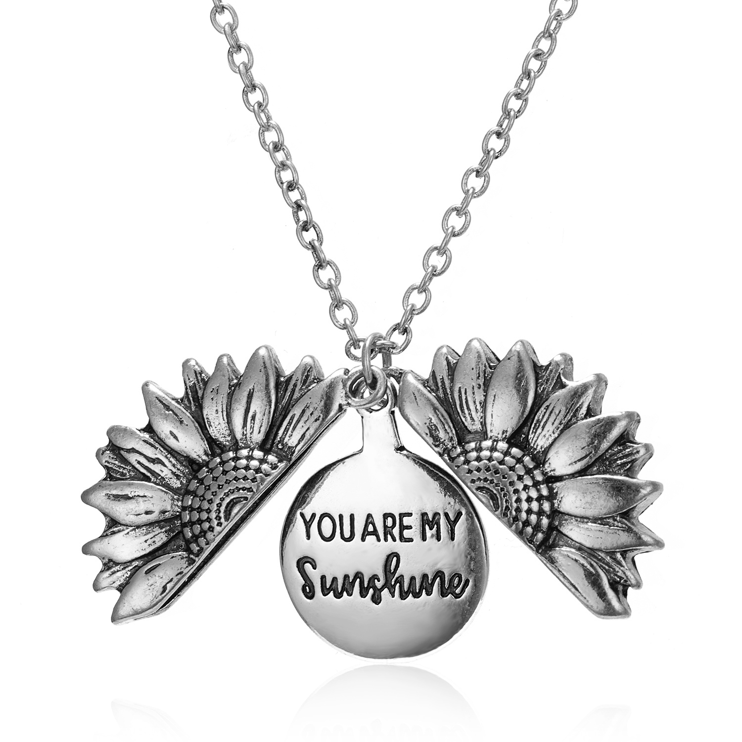 You Are My Sunshine Necklace Alloy Open Locket Sunflower Necklaces Gold Colorful Pendant Collar Women: Silver