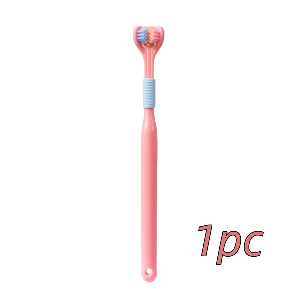 Cepillo de dientes de 3 lados de cerdas suaves, limpieza suave, cepillo de dientes para adultos para el cuidado completo de las encías, sensorial para autismo, herramienta de salud bucal, 4 Uds.: Rojo