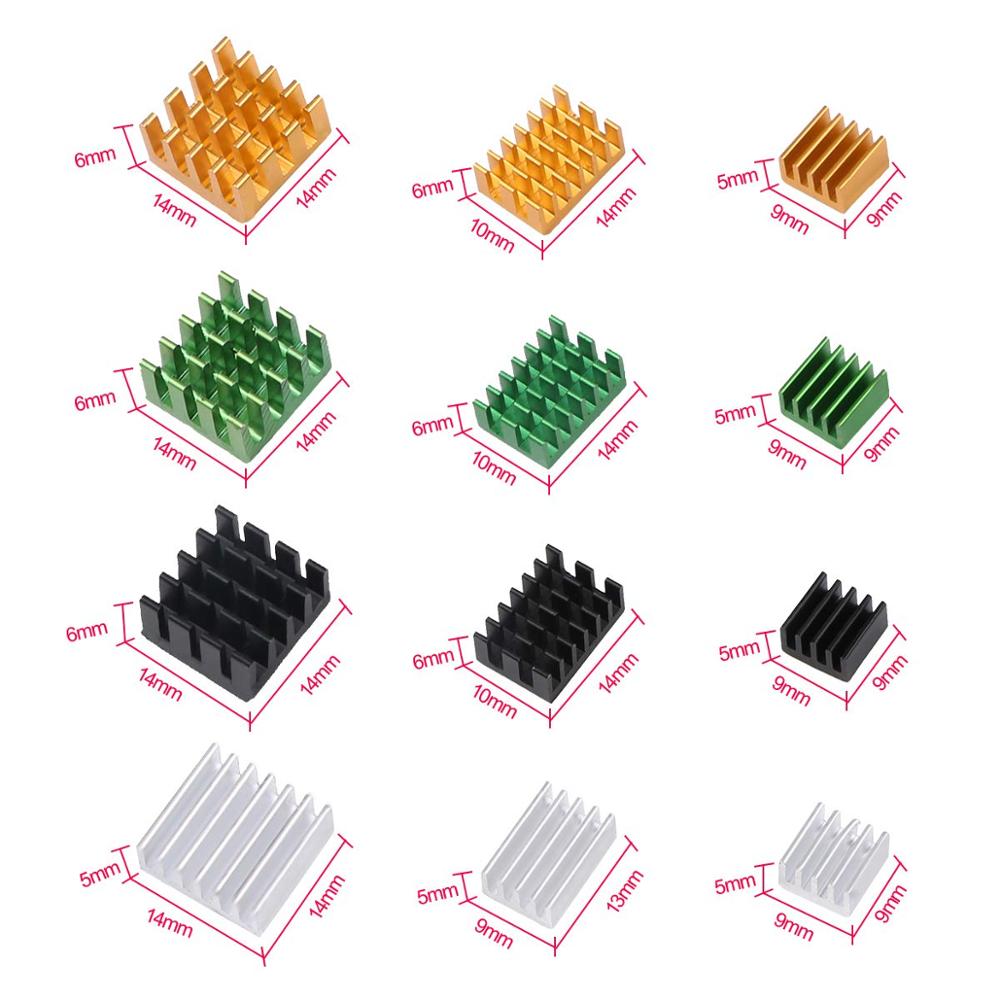 12 piezas Raspberry Pi 4B disipador de calor conjunto kit enfriador de radiador de aluminio Raspberry Pi 4B para Raspberry Pi 4B (3 negro/3 plateado/