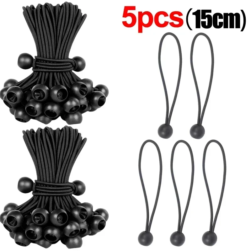 Outdoor Elastic Ball Rope Bungee Cords Portable Tent Fixing Tarpaulin Awning Canopy Heavy Duty Tarp Tie Down for Shelter Cargo: black