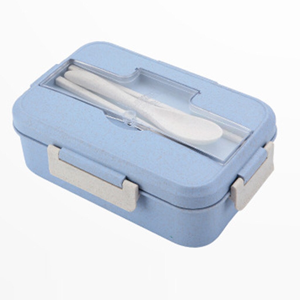 Draagbare Gezonde Materiaal Lunchbox 3 Layer Tarwe Stro Bento Dozen Magnetron Servies Voedsel Opslag Container #15: Blue 