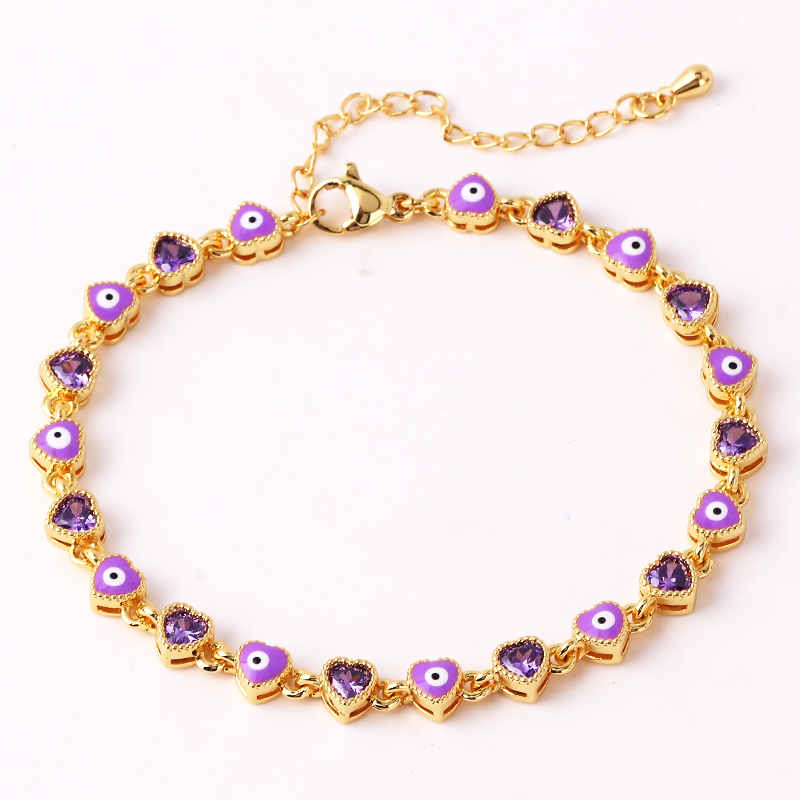 Pulsera con dije de mal de ojo turco y corazón chapado en oro de 18 quilates para mujer, pulsera ajustable con cadena de cobre de la suerte bohemia, joyería de verano: VERMEIL
