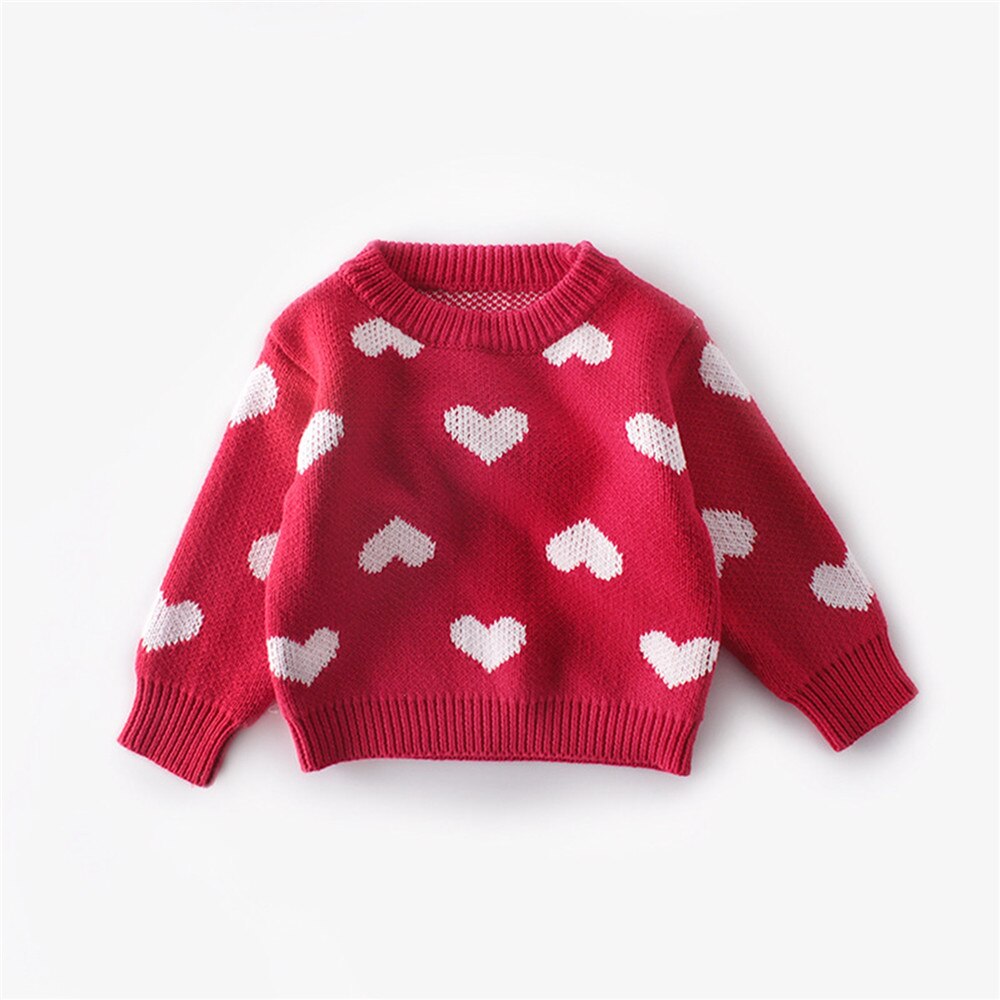 neue freundlicher kleinkind Baby Mädchen zur Seite fahren Herbst Winter Warme Dicke Weiche Knited herz gedruckt Langarm Spitzen Outwears 0-24Monate: 24M