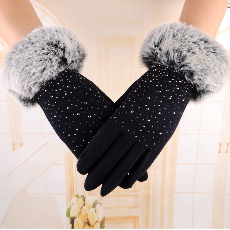 Vrouwen Vinger Handschoenen Thicken Winter Warm Houden Wanten Vrouwelijke Faux Fur Elegante Handschoenen Handwarmer