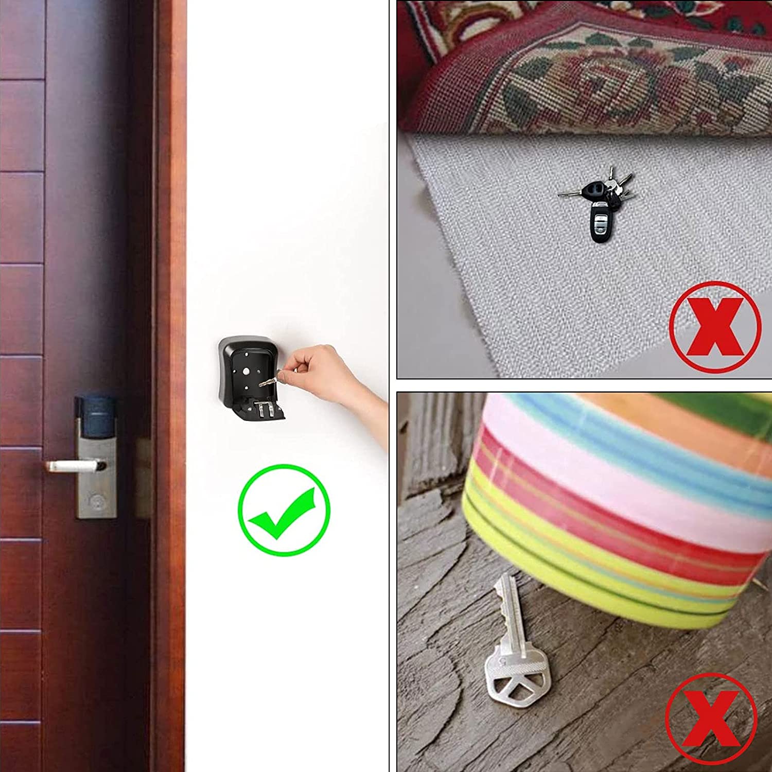 Wall Mounted Key Safe Box Mini Storage Keybox Key Storage Lock Box with 4 Digit Combination Waterproof Cover For Outdoor Use